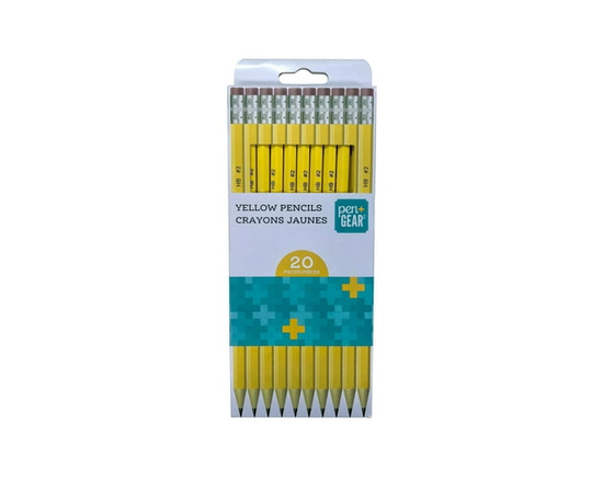 20 PACK YELLOW PENCILS PACKED IN PRINTED POLYBAG
