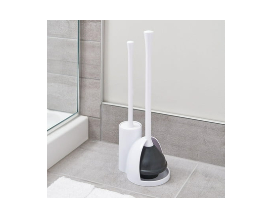 Mainstays Una Valet WC, balayette à Toilettes et Ventouse WC en Plastique pour Le ménage, lot WC hygiénique Discret pour la Salle de Bain, Blanc - Uni