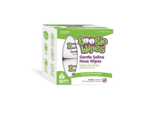 Boogie Wipes Gentle Saline Nose Wipes for stuffy noses - Unscented, 90 Count - 45 Count (Pack of 2)