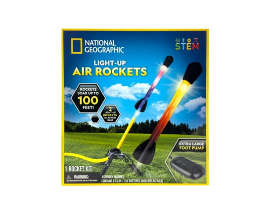 National Geographic Light Up Air Rockets Kit, STEM Series, LED Air Powered Rocket Launcher, Ages 6 and up