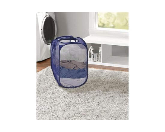 Mainstays Mesh Two Way Pop Up Laundry Hamper w/ Easy Carry Handles & Side Zipper - Blue