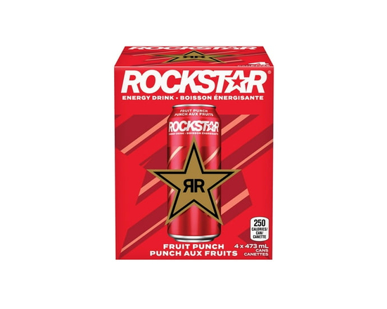 Rockstar Punched Fruit Punch Boisson Énergisante 4 x 473 mL, Canettes - 473 ml