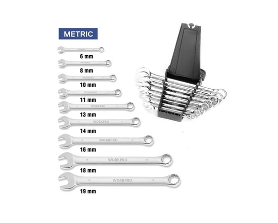 WorkPro Metric Combination Wrench Set with Organizer - 9 Piece - 9 Piece Set