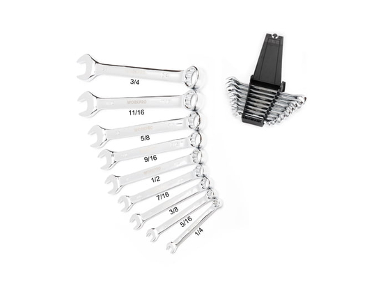 Ensemble de clés combinées WorkPro SAE avec organisateur - 9 pièces - 9 pièce ensemble