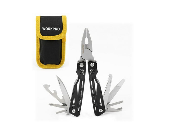 WorkPro 12-IN-1 Multi Tool, poignée en aluminium, acier inoxydable, pochette en Nylon
