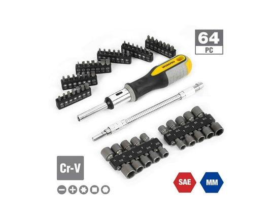 Ensemble de tournevis à cliquet WorkPro - tournevis multi-bits, tournevis de 64 pièces, écrous et embout - Multiple