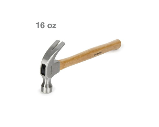 WorkPro 16 oz Wooden Claw Hammer, Forged Steel Head