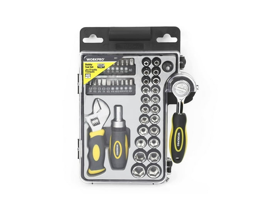 Workpro Stubby Tool Set - 46 pièces, jeu de clé à cliquet à douille, couvercle transparent