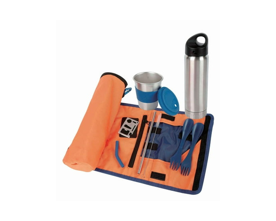 Ozark Trail 8 Piece Reusable Cutlery & Drinkware Combo Set (Water Bottle, Sporks, Straws, Cups in Carry Bag)