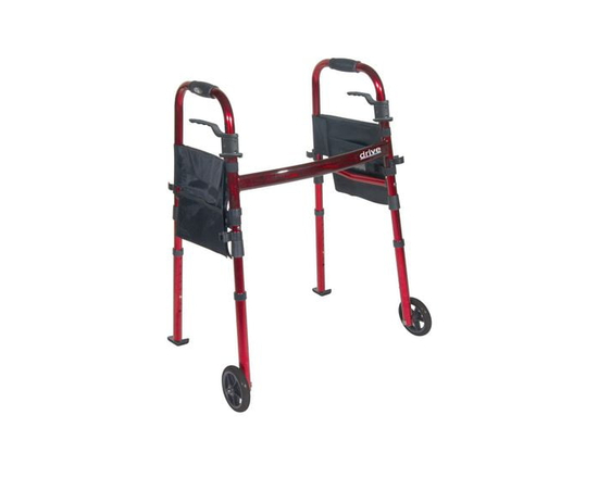 Drive Medical Red Portable Folding Travel Walker with 5-inch Caster Wheels and Fold up Legs - Universal
