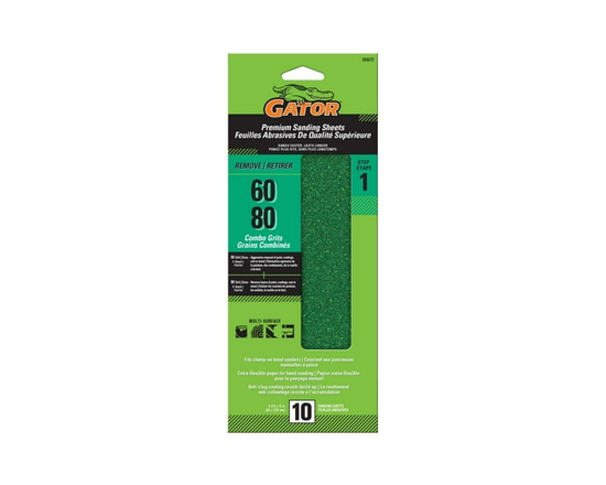 Gator Premium Sandpaper Sheets, 60 and 80 Grit Combo, Multi-Surface Sandpaper, 3-2/3 x 9 in, 10 Pack - 10 Count