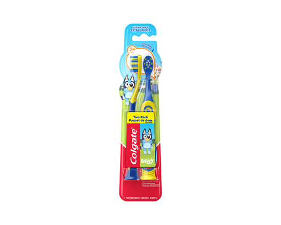 Colgate Kids Toothbrushes and Suction Cup, Extra Soft, Bluey, 2 Pack