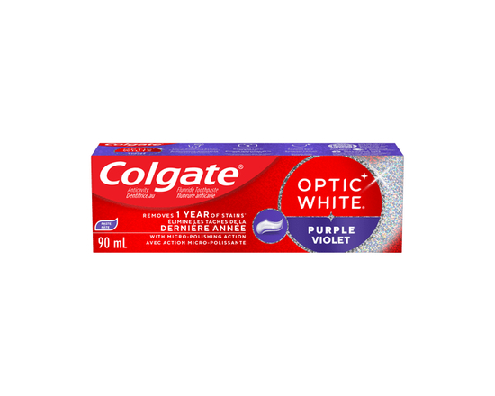 Colgate Optic White Purple Teeth Whitening Toothpaste, Fresh Mint, 90 ml - 90 mL