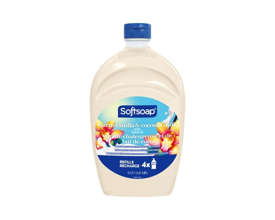 Savon liquide hydratant pour les mains Softsoap, parfum vanille chaude et lait de coco, recharge de 1,5 l - 1.47 L