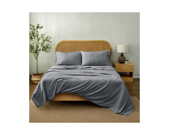 Mainstays Washed Ultra Soft Microfiber Bed Sheet Set, King, Washed Indigo, 4 Piece (Soothing Grey)