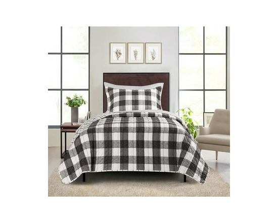 Mainstays All in One Lightweight Quilt Set and Sheet Set -7 Piece, King, Buffalo Check (Black Buffalo Check)
