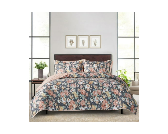 Mainstays All in One Lightweight Quilt Set and Sheet Set -7 Piece, King, Buffalo Check (Grey Floral)