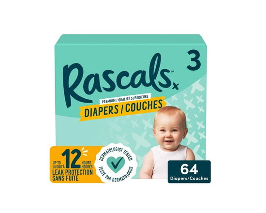Rascals Premium Absorbent Baby Diapers, Size 4, Small Carton, 56 Count