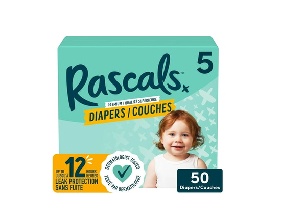 Rascals Premium Absorbent Baby Diapers, Size 4, Small Carton, 56 Count - Size 5