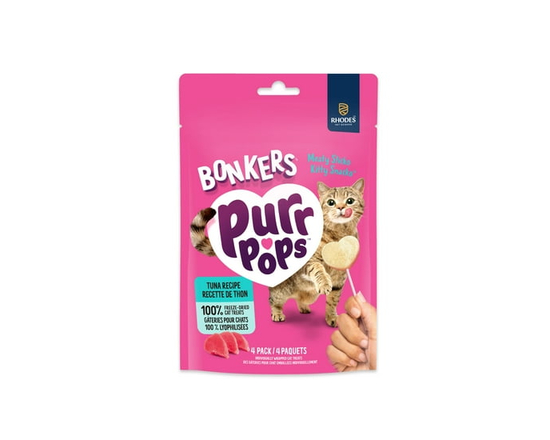BONKERS Purrpops Freeze-Dried Tuna Flavoured Lollipop Treats for Cats, 24.5g Bag (4 Pack) - Single serve