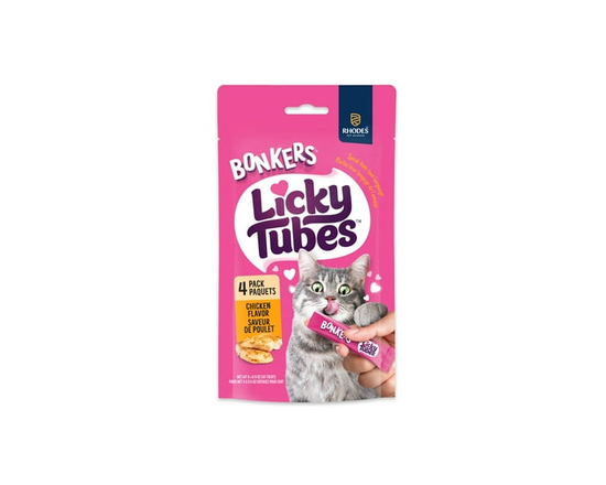 BONKERS Licky Tubes Chicken Flavoured Wet Lickable Treats for Cats, 48g Bag (4 pack) - Single serve