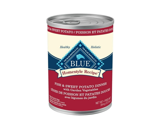 Blue Buffalo Recette Maison Dîner de Poisson et Patates Douces Nourriture Humide pour Chiens, Conserve 500g - Portion individuelle;Sans objet;petit, m