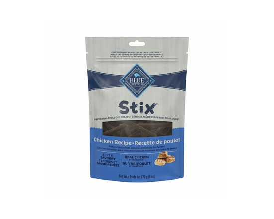 Blue Buffalo Stix Natural Soft-Moist Dog Treats, Chicken Recipe 6-oz Bag - Single serve;small, medium, large and xlarge.