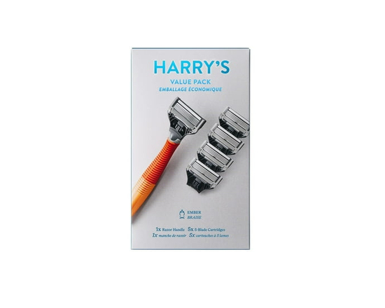 Harry’s Men’s Razor Value Pack with 5 Razor Blade Refills, Ember