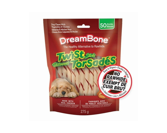 DreamBone Chicken Twist Sticks 50 Count – Rawhide-Free Dog Chews Made with Real Chicken, Easy-to-Digest Everyday Treats for All Dogs - Regular