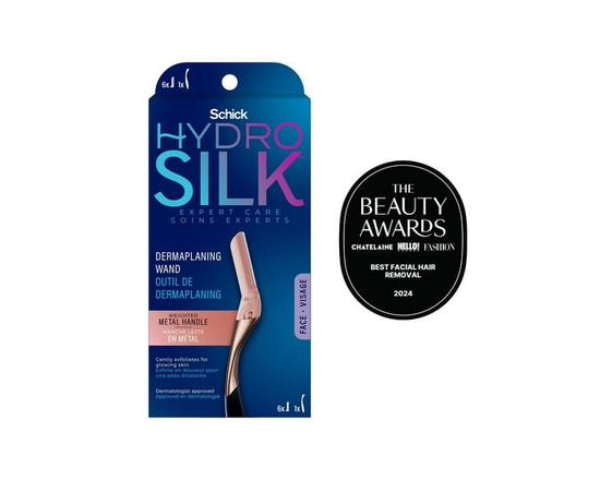 Outil de dermaplaning Schick Hydro Silk de style professionnel, 1 manche et 6 têtes de rechange - 1 Boîte