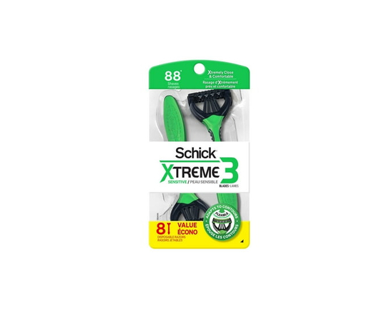 8 rasoirs jetables à 3 lames pour hommes Schick Xtreme3 pour peau sensible