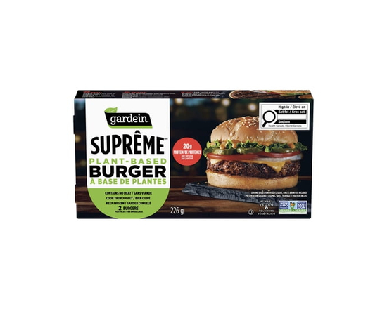 Gardein Suprême Frozen Plant‑Based Burger, Always Vegan, Non‑GMO, 20g Protein per Serving, 2 Plant‑Based Burgers - 226 g