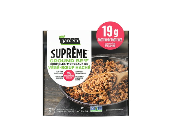 Gardein Suprême Frozen Ground Be’f Crumbles, Enjoy in Dinner or Meal, Plant-based, Vegan, Source of Iron, 19g of Protein - 397 g