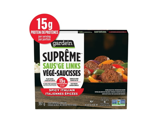 Gardein® Suprême™ Saus'ge Links Spicy Italian Sausage, 15 g of Protein per serving., Vegan, Kosher - Per 1 saus'ge (99 g)