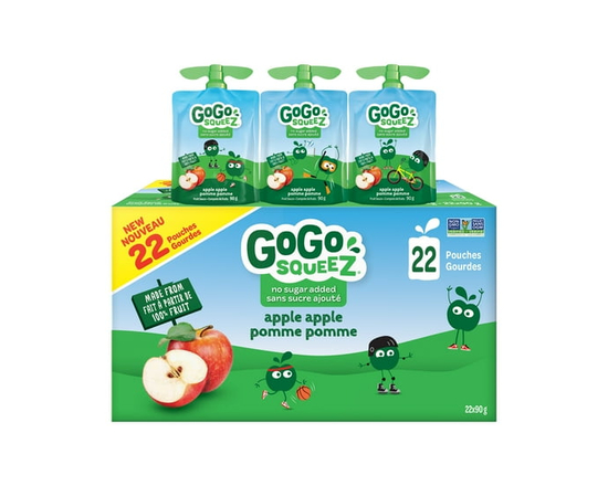 GoGo squeeZ Fruit Sauce Snack Pouches Multi-, Apple, No Sugar Added Box of 22 Pouches - 90 g