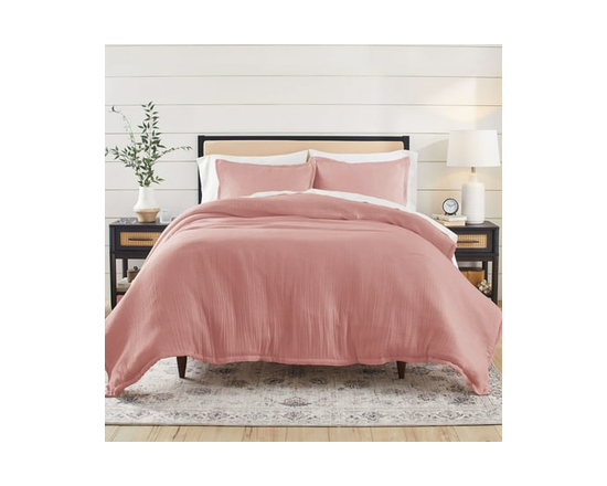 Better Homes & Gardens 3-Piece Arctic White Crinkled Gauze Duvet Set, Adult King (Old Rose)