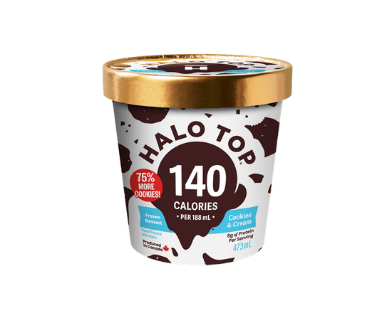 Halo Top Cookies and Cream Frozen Dessert, Low Calorie, High Protein, 473 mL Tub - 473 mL