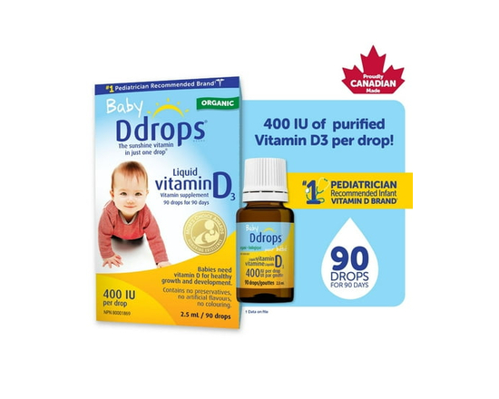 Baby Ddrops Organic Vitamin D3 drops, Support Baby Growth and Immune Health, 400 IU, 90 drops - 1.2 ml