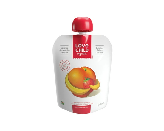 Purée bananes, fraises + pêches Superblends Love Child Organics, 128 ml, sachet - 128 ml