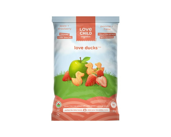 Love Child Organics Love Ducks Apple + Strawberry Corn Snacks 30g Bag - 30 g