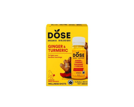 Shots biologiques au gingembre et au curcuma DOSE, paquet de 4