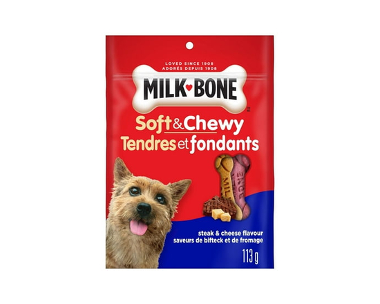 Milk-Bone Soft & Chewy Dog Treats, Steak & Cheese Flavour - Value pack;113g