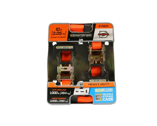 10' 3000 lb Padded D-Handle Heavy Duty Ratchet Tie Down 2 Pk Orange - 10'