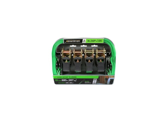 14' 1500 lb Padded Ratchet Tie Down 4 Pk Green