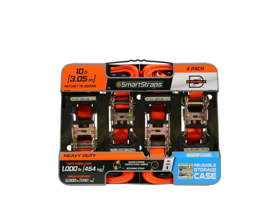 10' 3000 lb Padded D-Handle Heavy Duty Ratchet Tie Down 4 Pk Orange - 10'