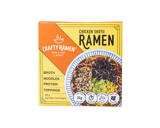 Chicken Shoyu Ramen, Restaurant-Quality Frozen Ramen - 520g, 24g Protein per serving. Includes: broth, noodles, protein, toppings. Ready in minutes. -