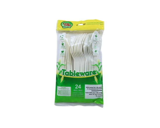 Assortiment de couverts compostables Verka Green Line, 24 pièces