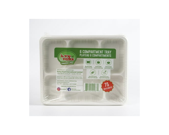 Verka Greenline 6 Compartment Trays, 75 Units