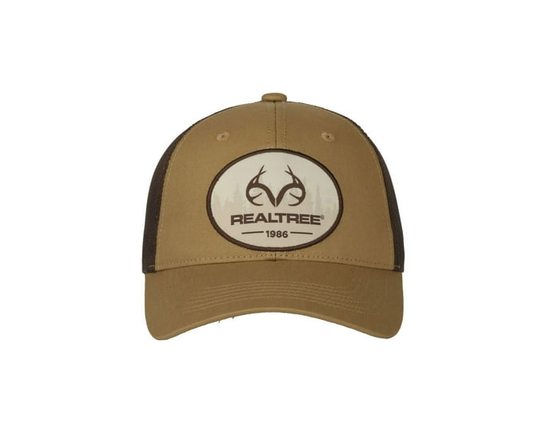 Realtree® Hat with Woven Label Patch, in Old Gold and Brown, One Size Fits Most Adjustable Adult
