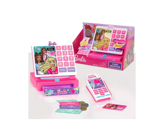 Barbie Trendy Cash Register with Sounds, Pretend Money, and Credit Card Reader, 9 Piece Playset